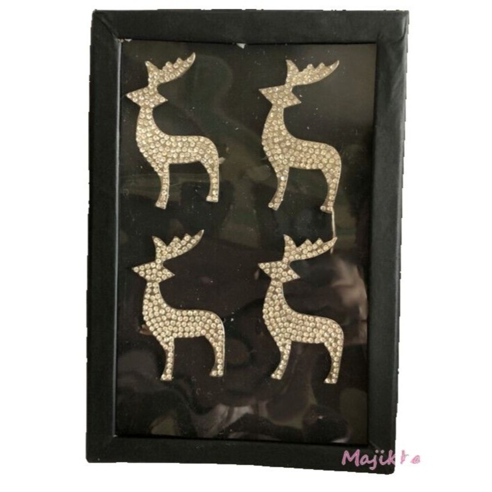 Tahari Reindeer Christmas Napkin Rings Rhinestone Silver Sparkly Bling Set Of 4